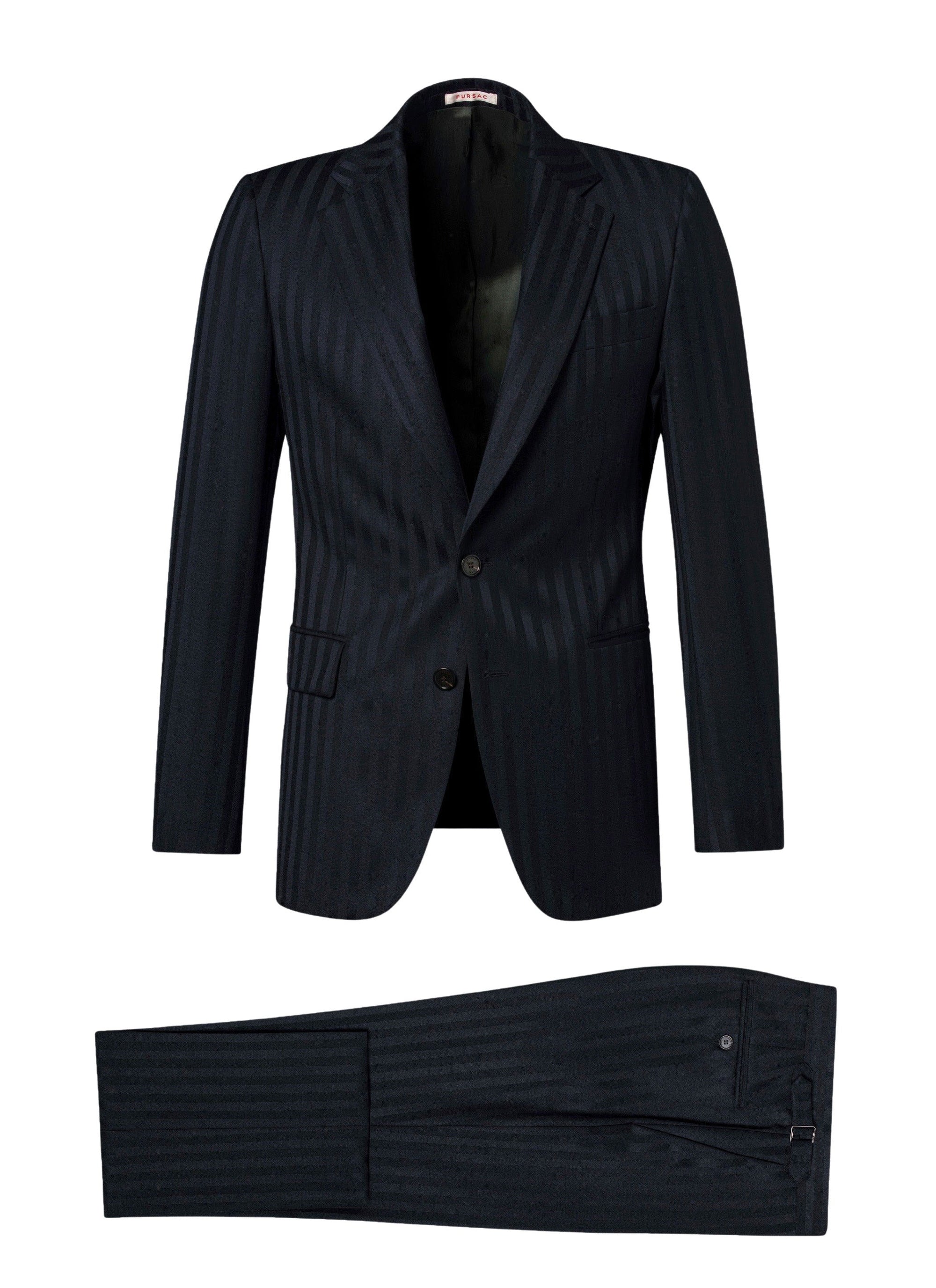 Tailored wool jacquard suit - Navy