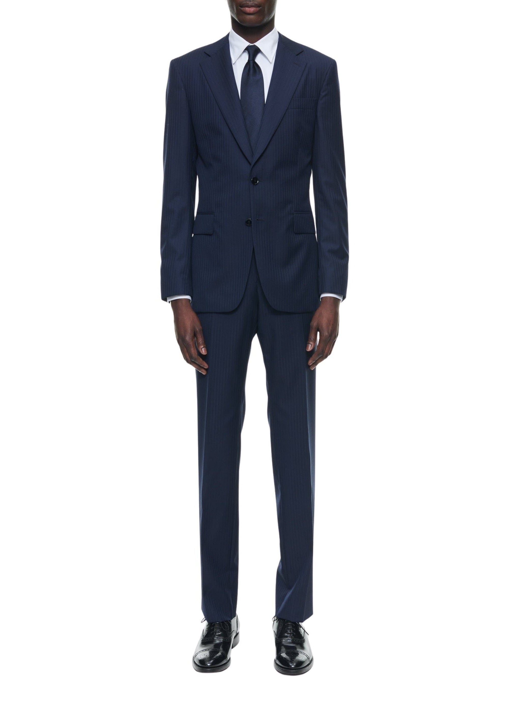 Costume ajustée à rayures en laine - Marine