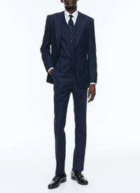 Costume ajustée à rayures en laine - Marine