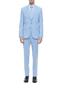 Slim-fit button-down wool suit - Bleu Layette