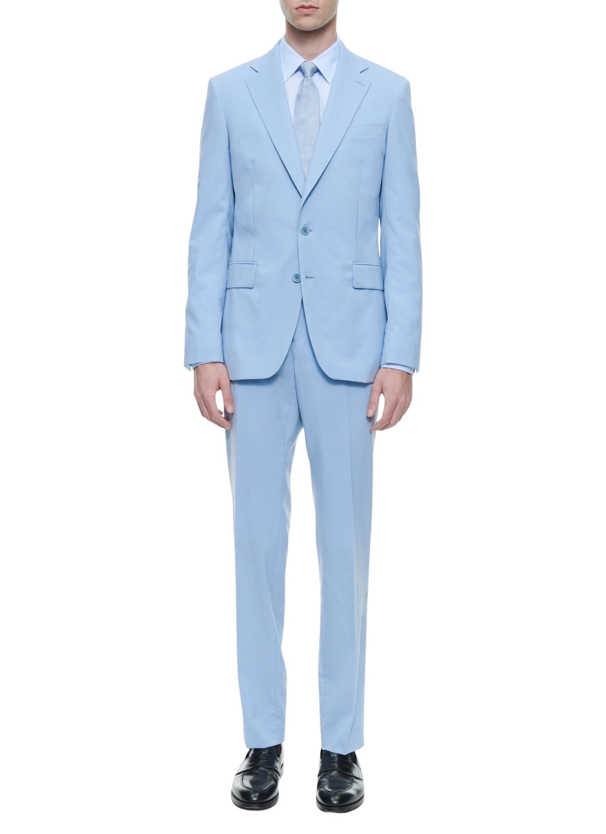 Slim-fit button-down wool suit - Bleu Layette