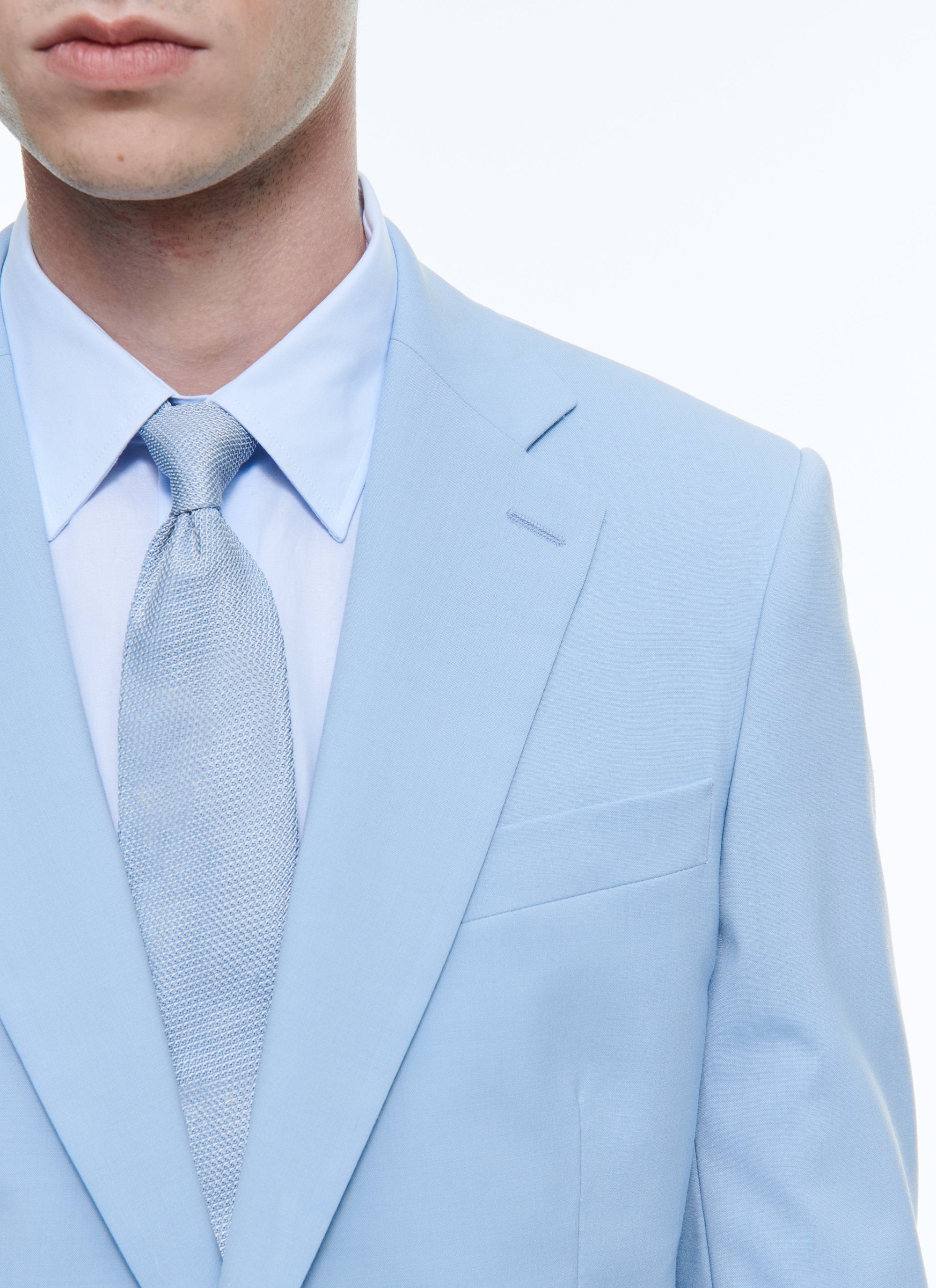 Slim-fit button-down wool suit - Bleu Layette