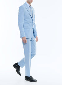 Slim-fit button-down wool suit - Bleu Layette