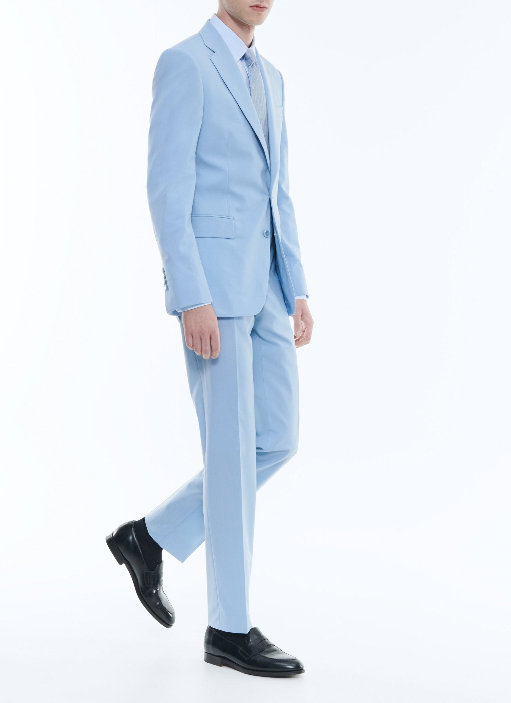 Slim-fit button-down wool suit - Bleu Layette