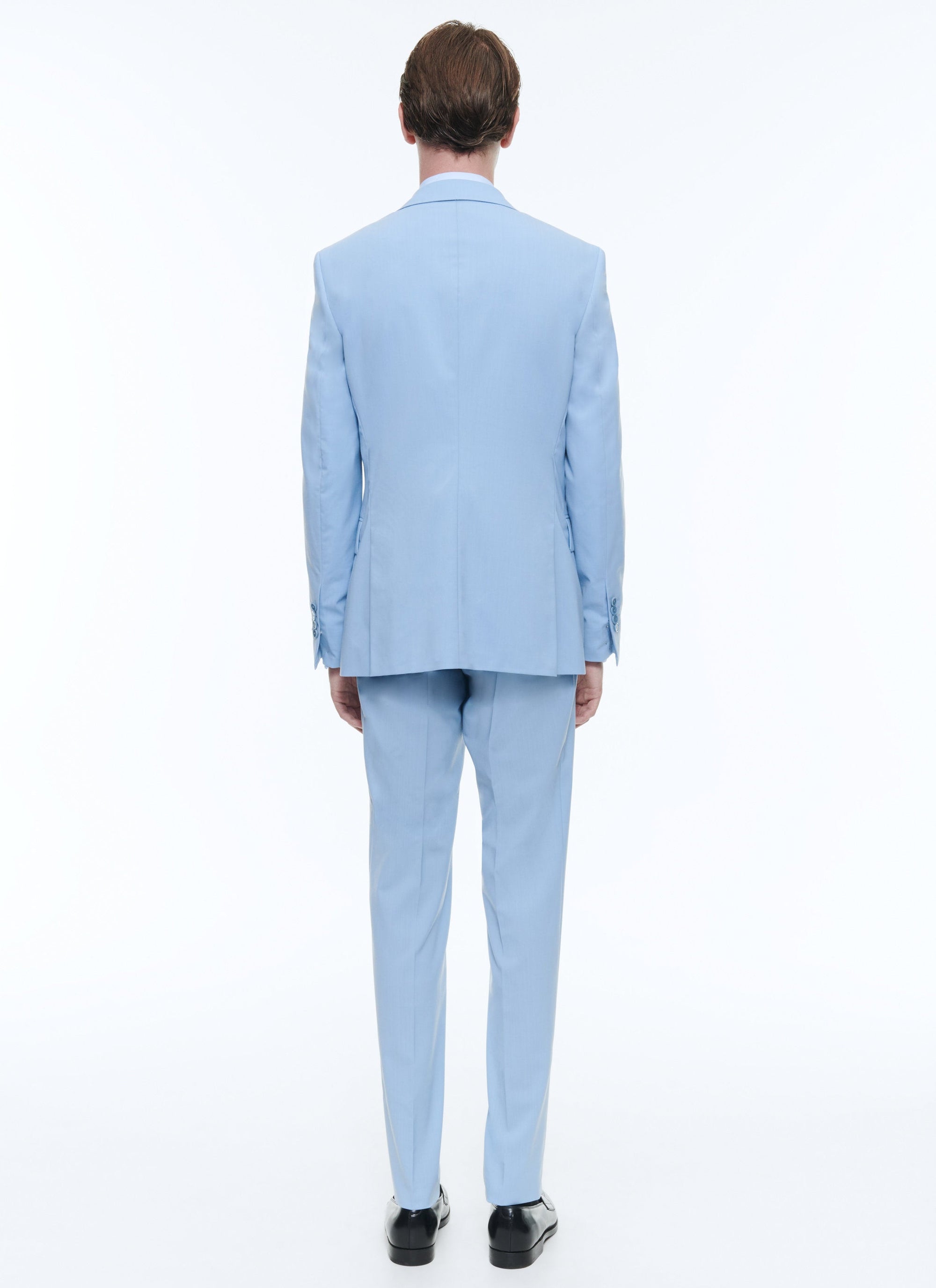 Slim-fit button-down wool suit - Bleu Layette
