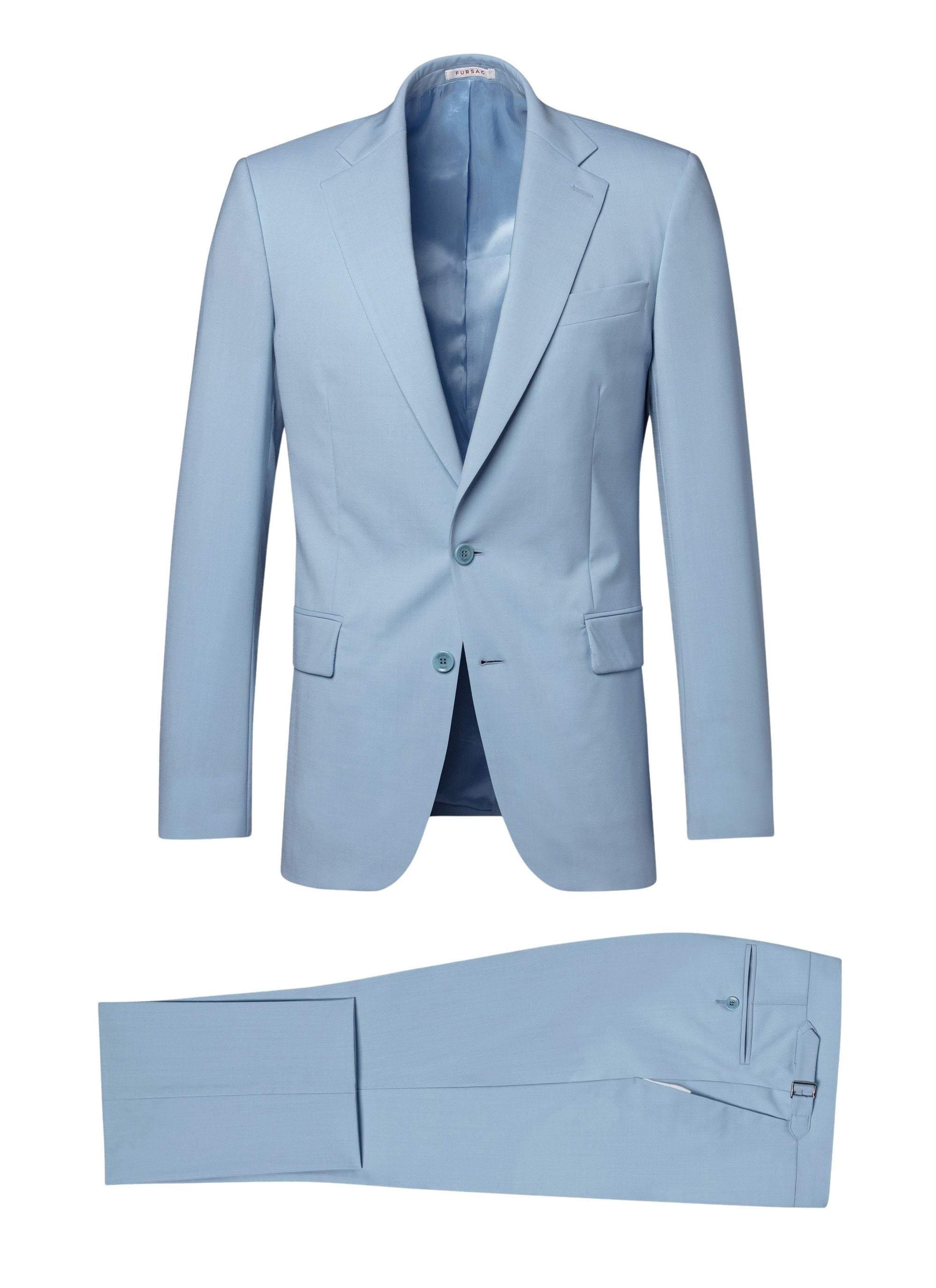 Slim-fit button-down wool suit - Bleu Layette