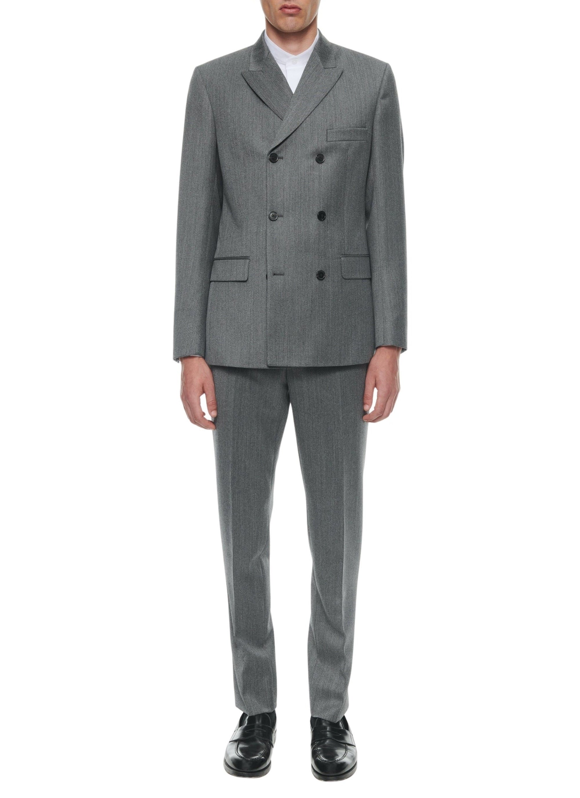 Costume croisé et ajusté en laine - Gris Chiné