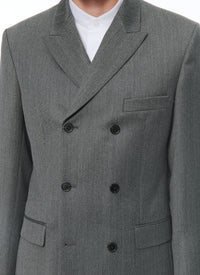 Costume croisé et ajusté en laine - Gris Chiné