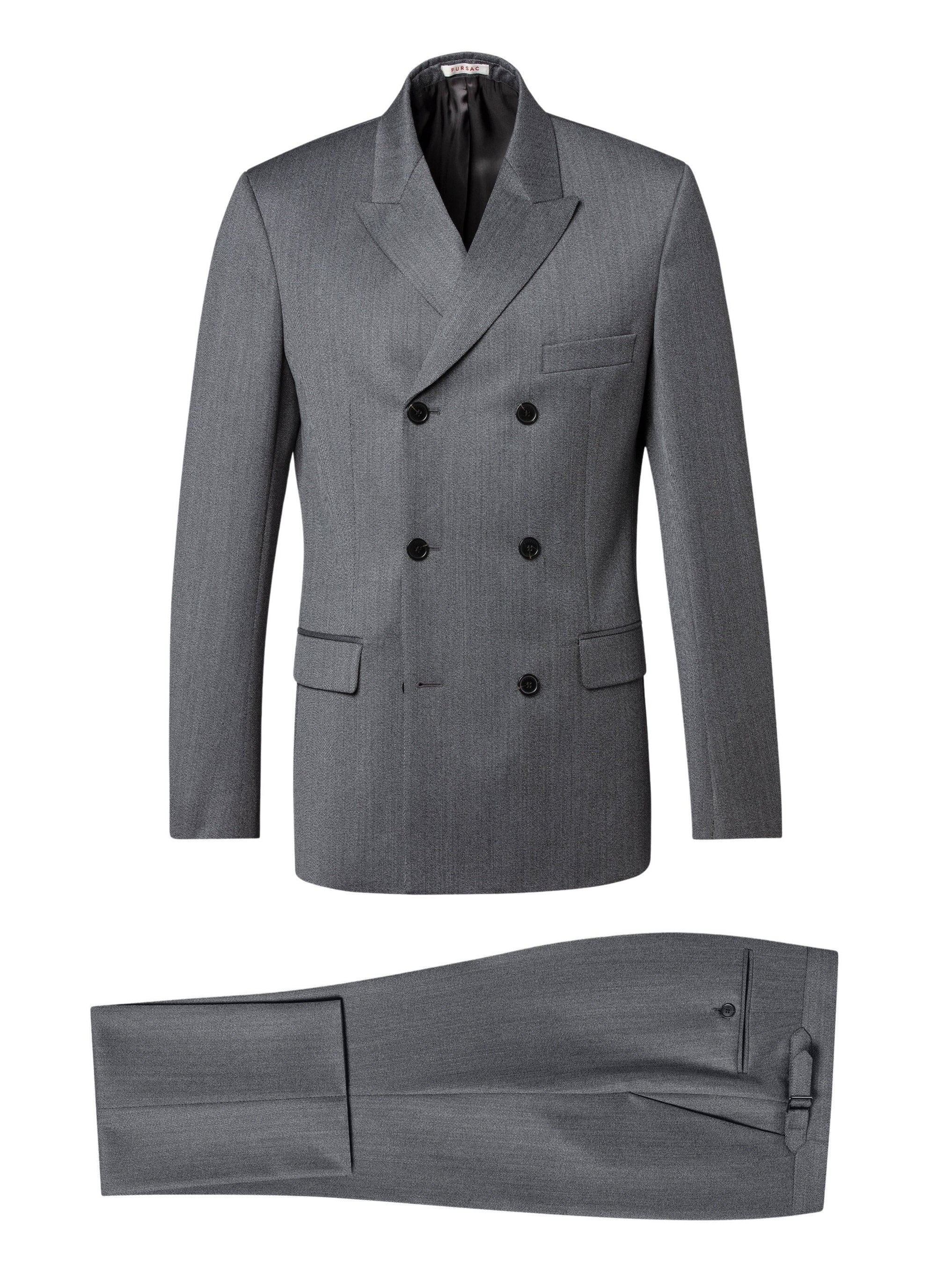 Costume croisé et ajusté en laine - Gris Chiné