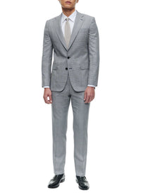 Costume ajusté à motif Prince de Galles en laine - Gris Bleu