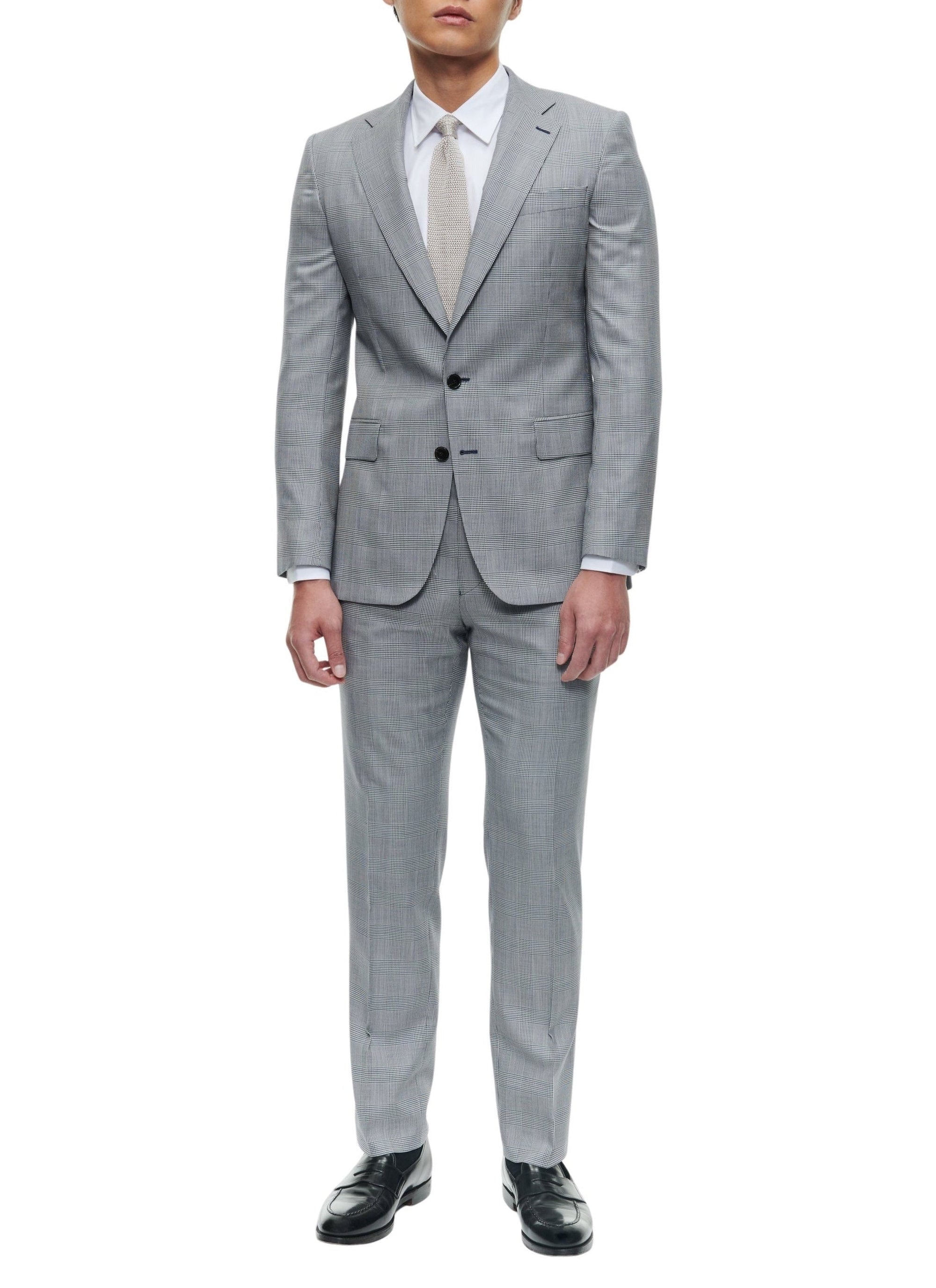 Costume ajusté à motif Prince de Galles en laine - Gris Bleu