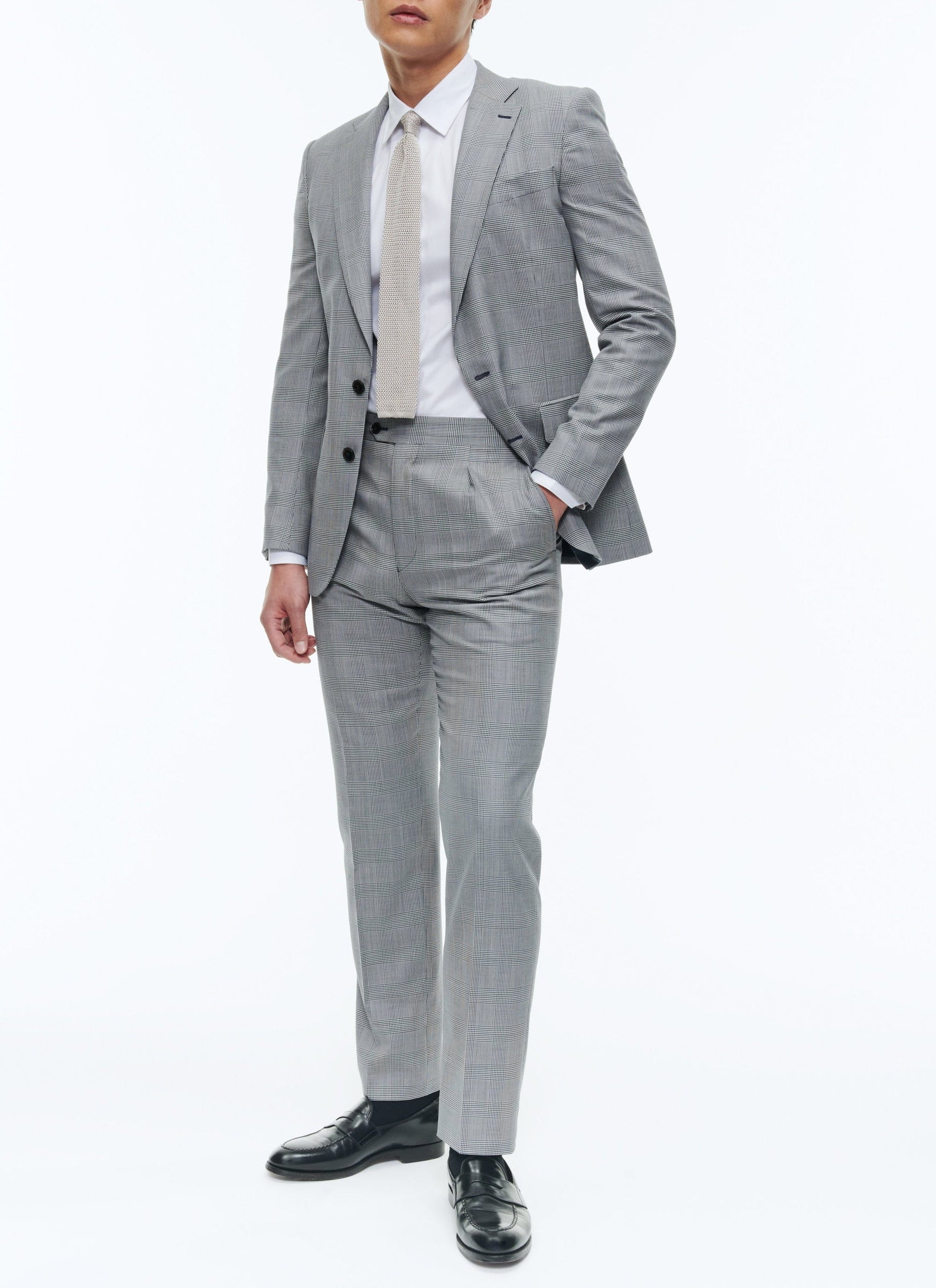 Costume ajusté à motif Prince de Galles en laine - Gris Bleu