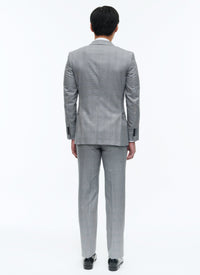 Costume ajusté à motif Prince de Galles en laine - Gris Bleu