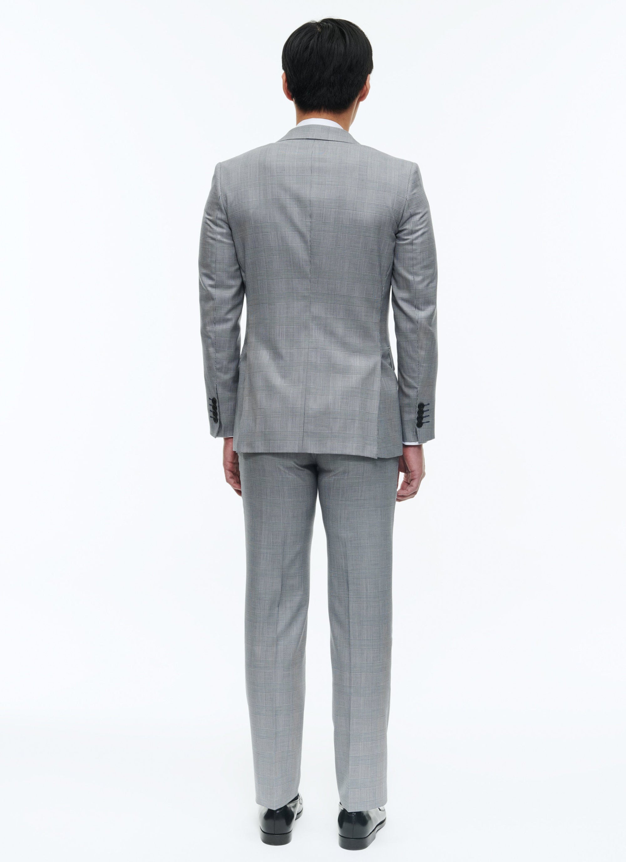 Costume ajusté à motif Prince de Galles en laine - Gris Bleu