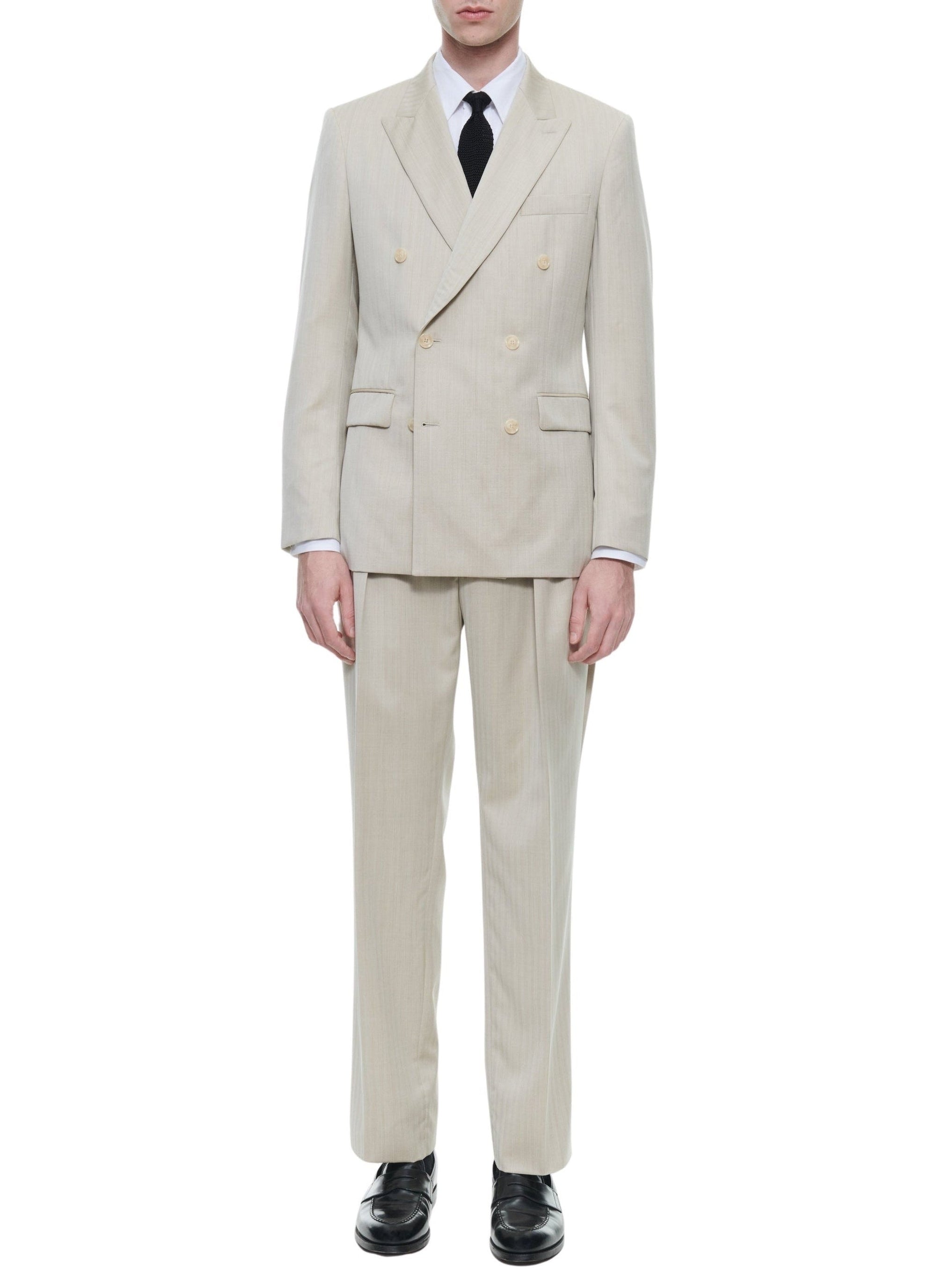Herringbone wool double-breasted suit - Ficelle