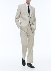 Herringbone wool double-breasted suit - Ficelle