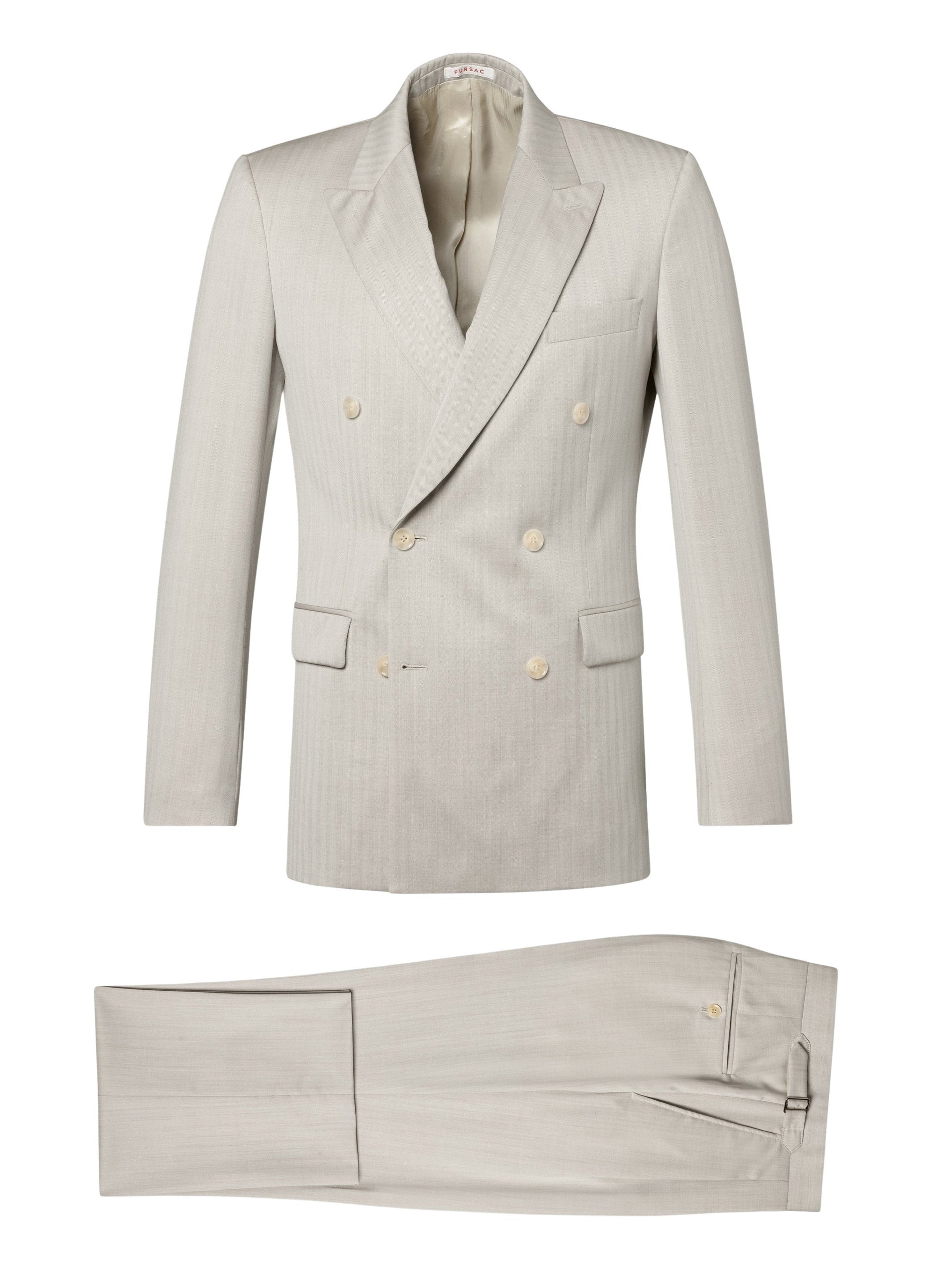 Herringbone wool double-breasted suit - Ficelle