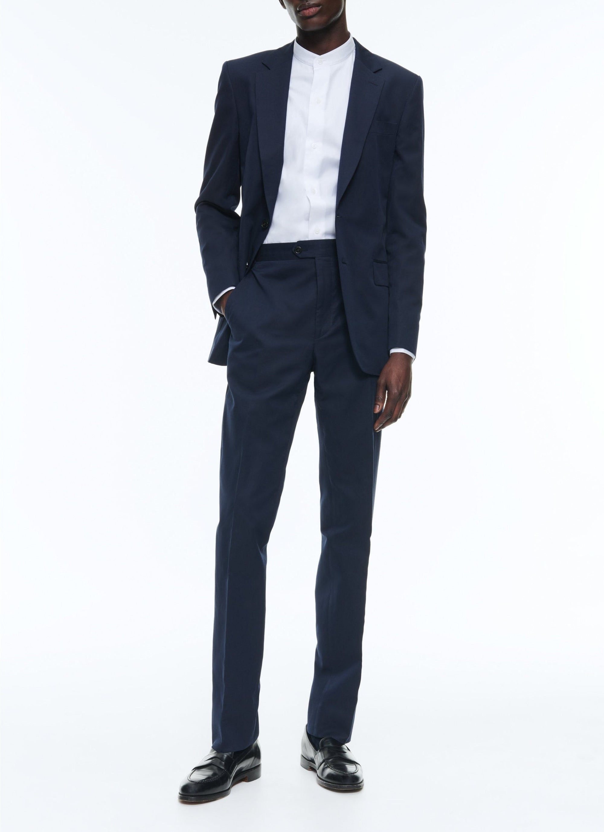 Straight suit in linen blend - Navy
