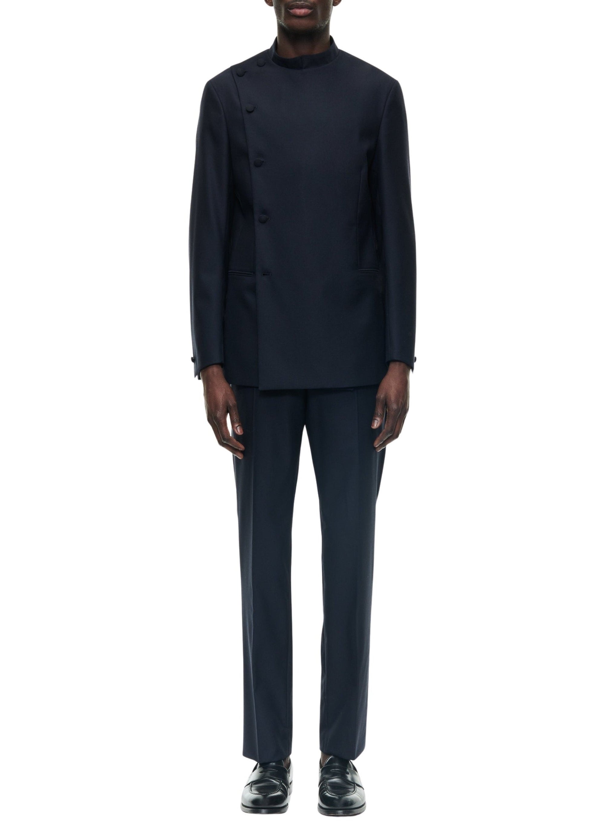 wool double-breasted button-down suit - Navy