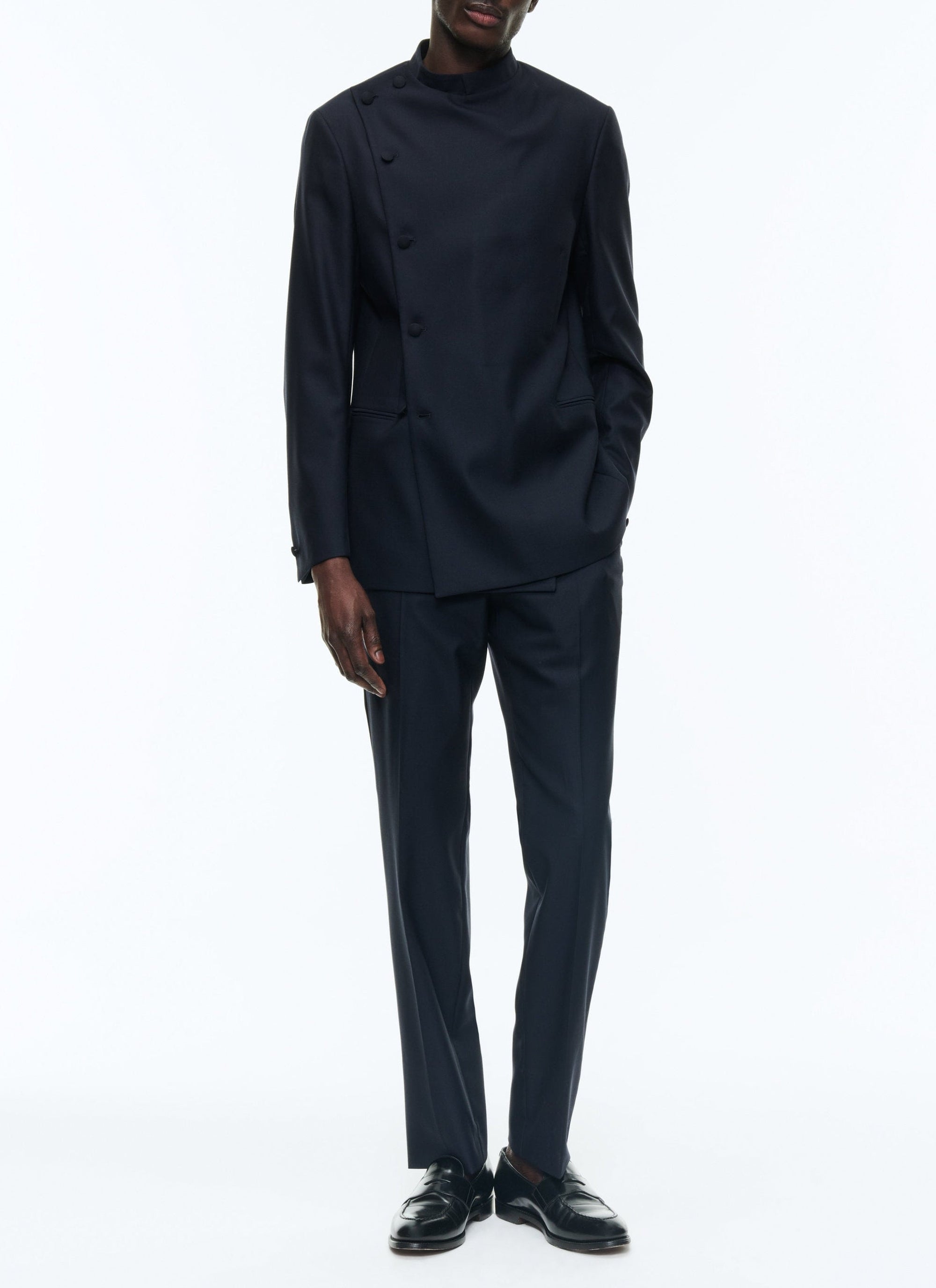 wool double-breasted button-down suit - Navy