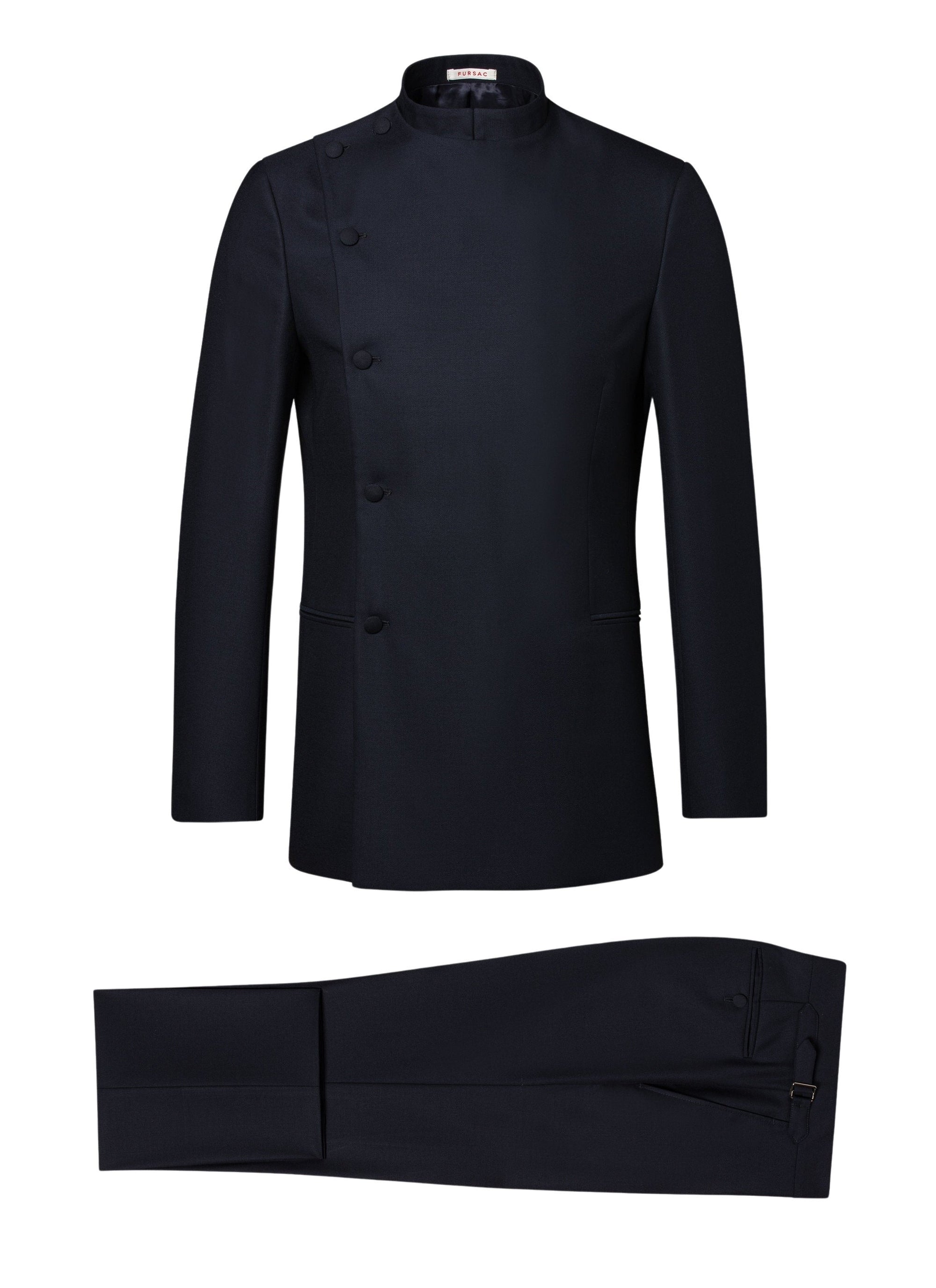 wool double-breasted button-down suit - Navy