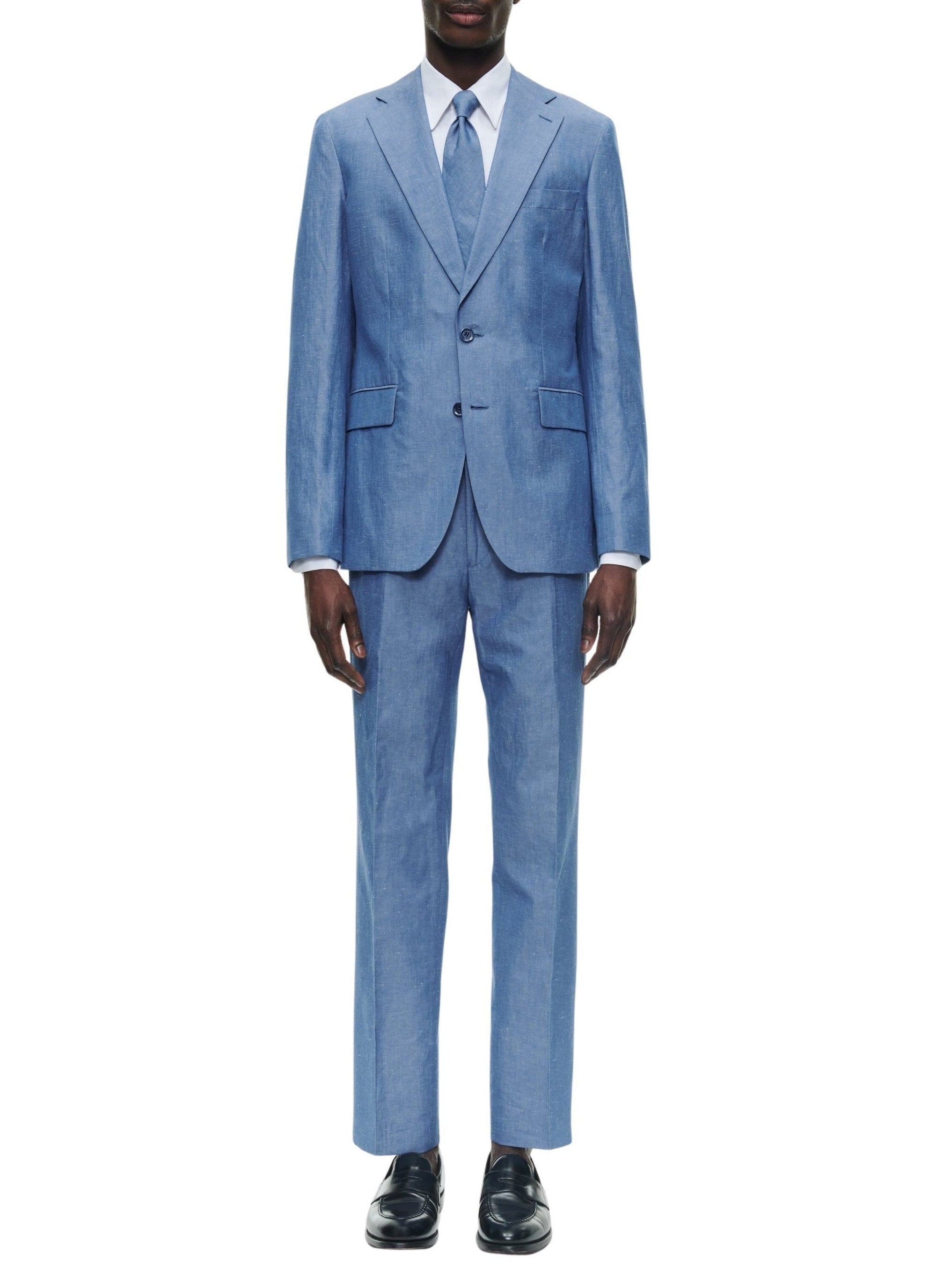 Costume ajusté et boutonné en lin - Bleu de Nîmes