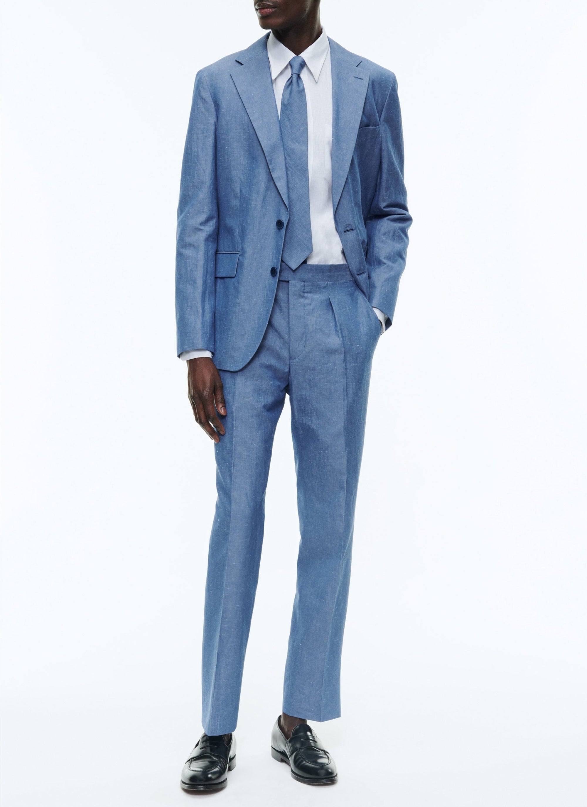 Costume ajusté et boutonné en lin - Bleu de Nîmes