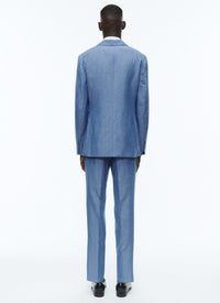 Costume ajusté et boutonné en lin - Bleu de Nîmes