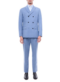 Costume croisé à rayures en laine - Bleu Clair