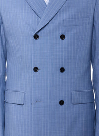 Costume croisé à rayures en laine - Bleu Clair