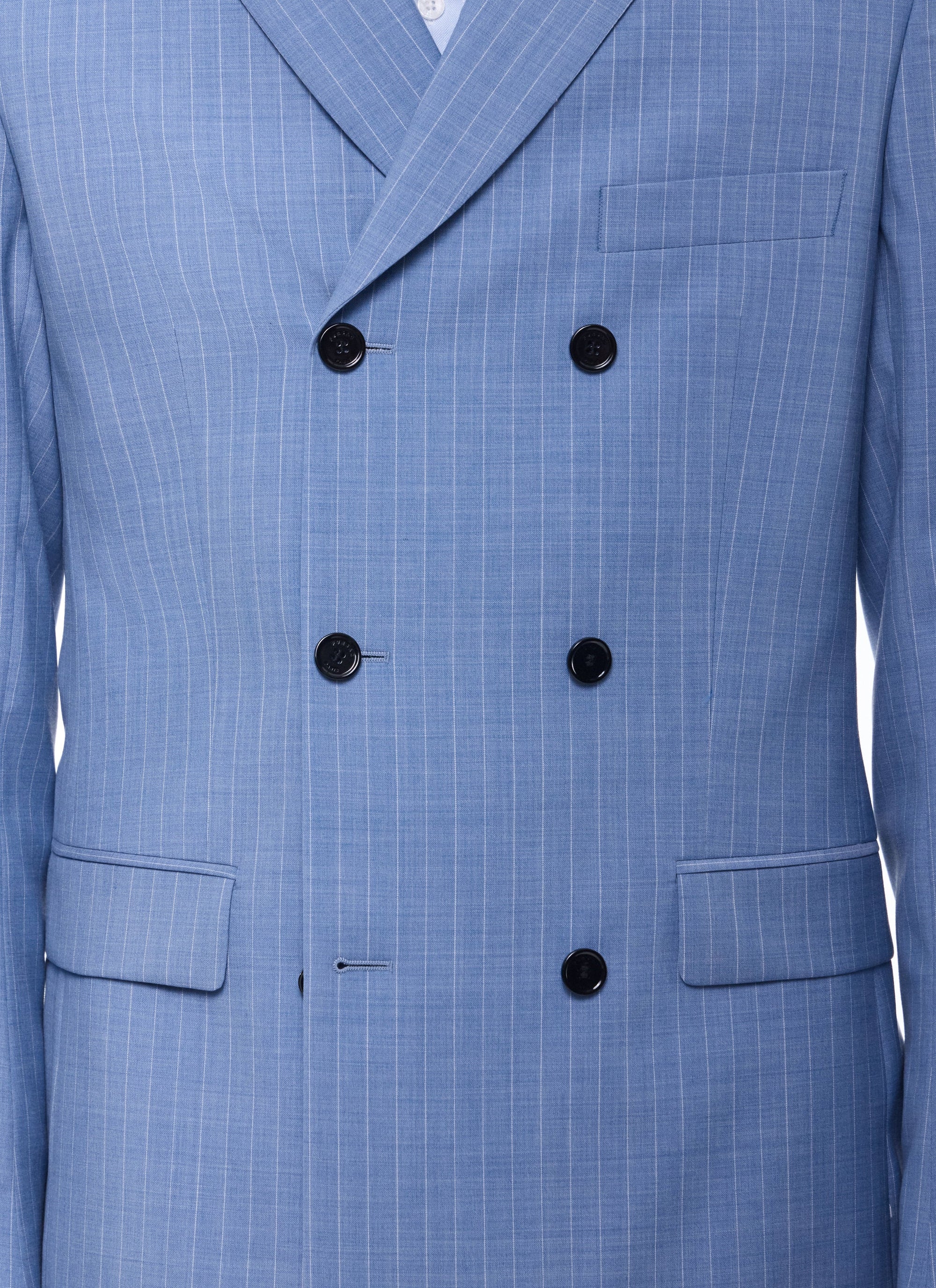 Costume croisé à rayures en laine - Bleu Clair