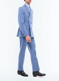 Costume croisé à rayures en laine - Bleu Clair