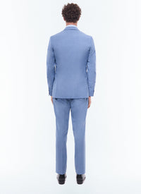 Costume croisé à rayures en laine - Bleu Clair