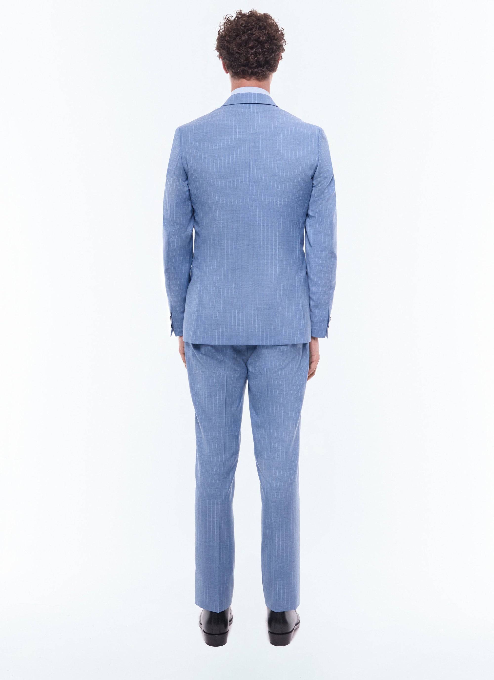 Costume croisé à rayures en laine - Bleu Clair