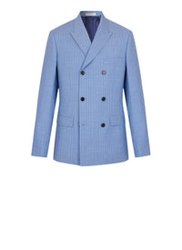 Costume croisé à rayures en laine - Bleu Clair