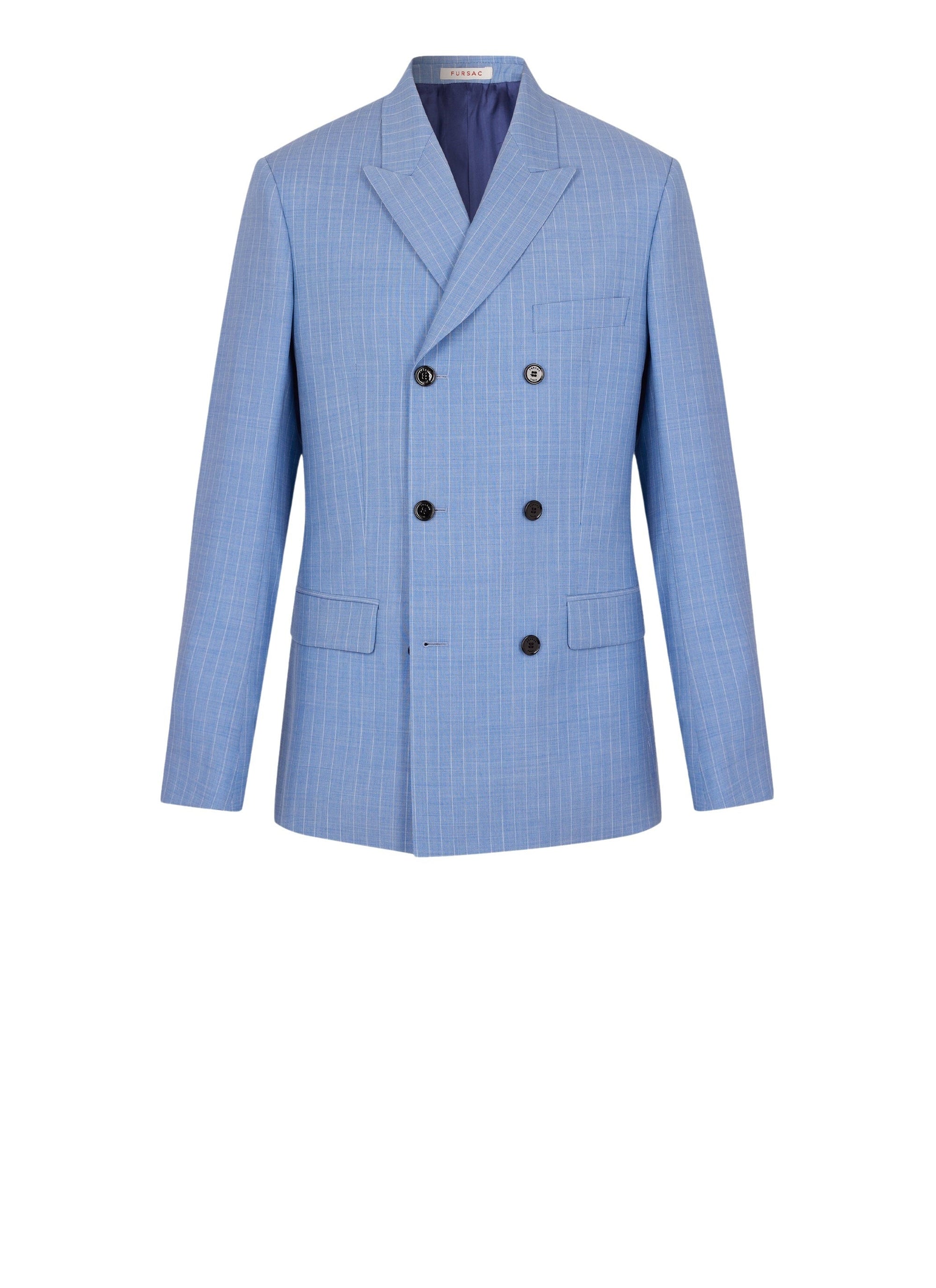 Costume croisé à rayures en laine - Bleu Clair