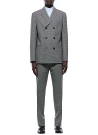 Costume croisé à motif pied de poule en laine - Noir