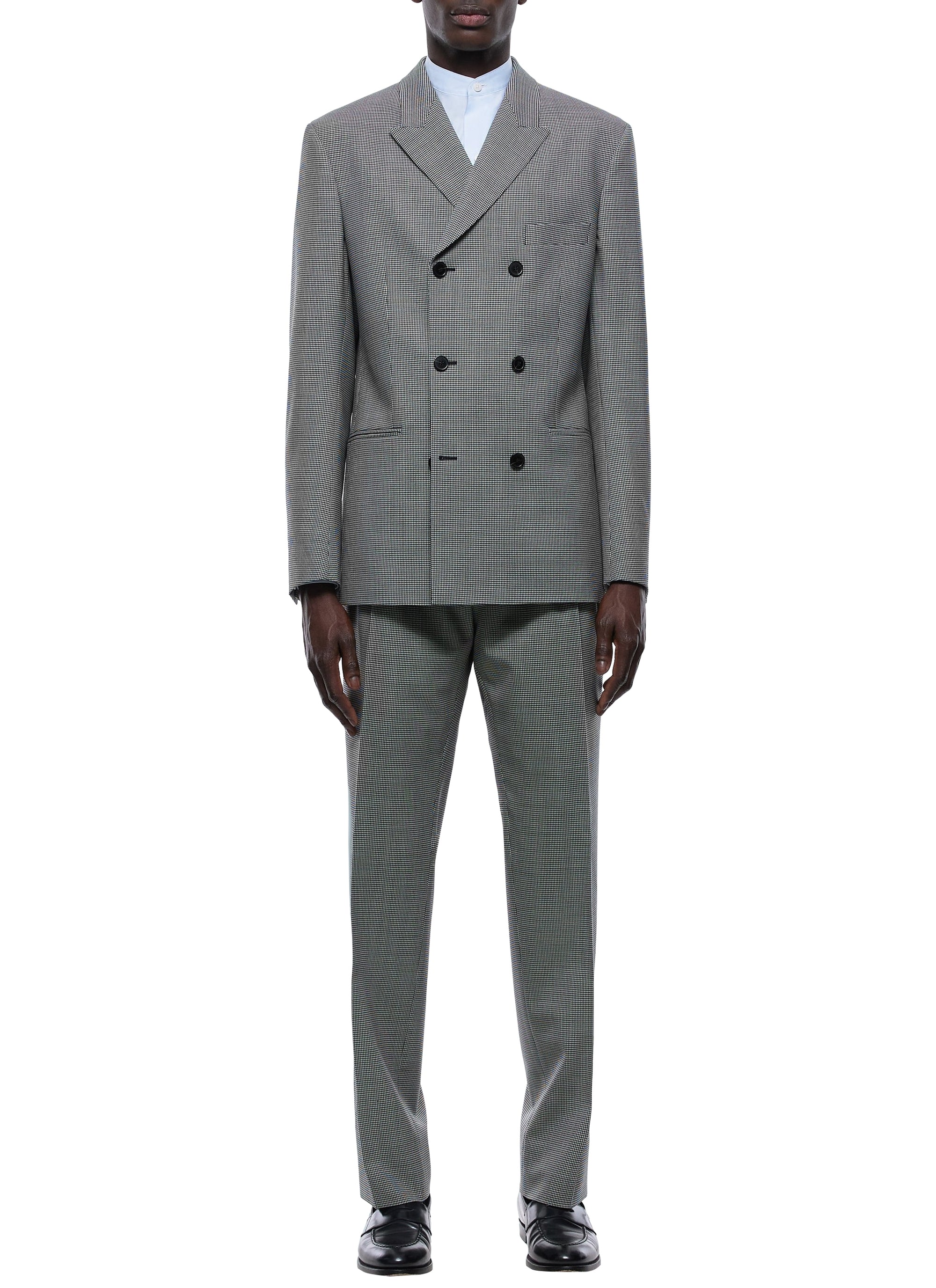 Costume croisé à motif pied de poule en laine - Noir