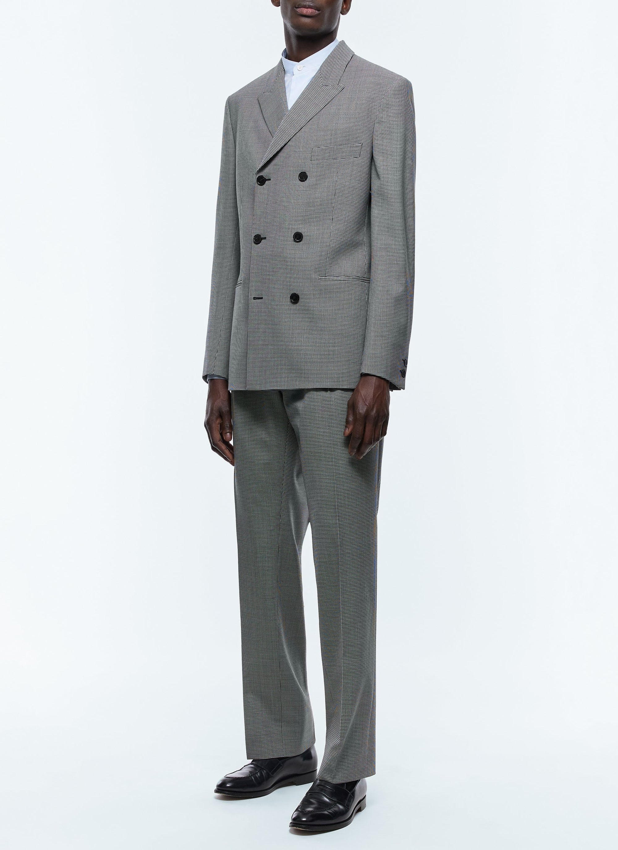 Costume croisé à motif pied de poule en laine - Noir