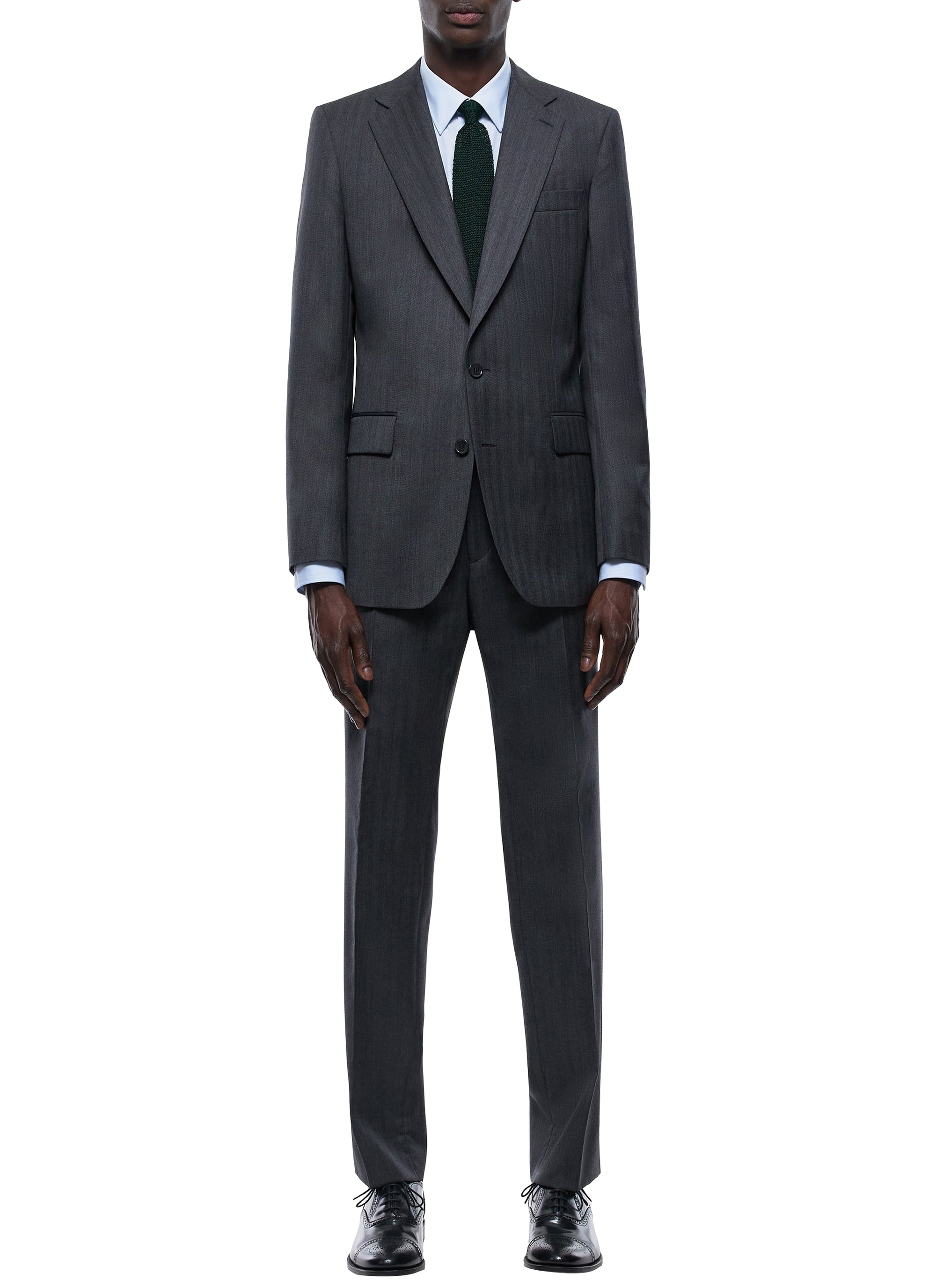 Costume ajusté et boutonné à chevrons en laine - Anthracite