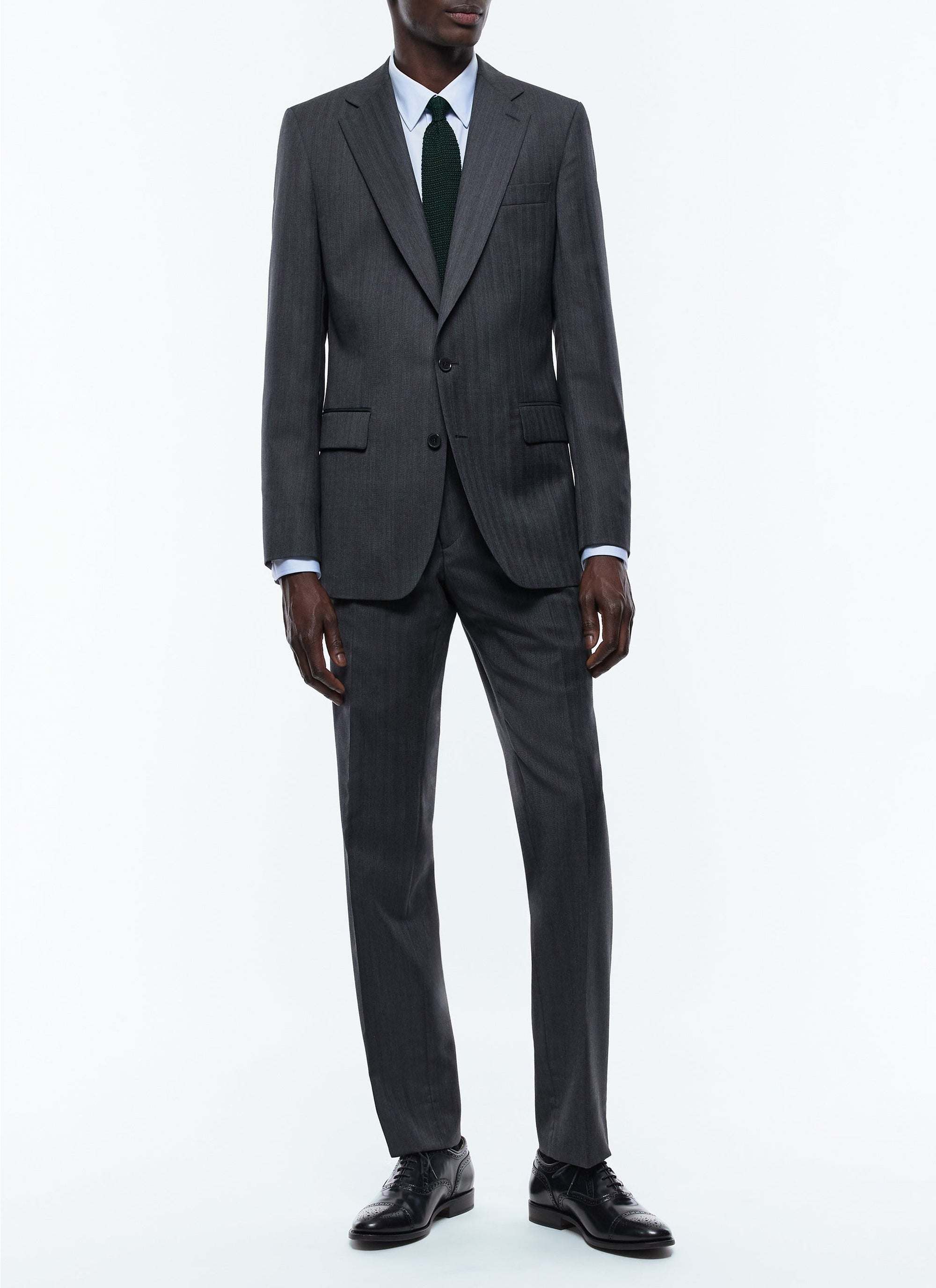 Costume ajusté et boutonné à chevrons en laine - Anthracite