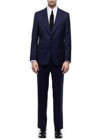 Costume ajusté et boutonné rayures en laine - Bleu Marine