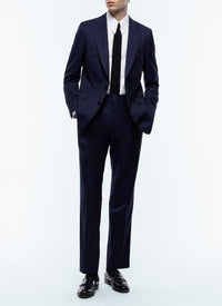 Costume ajusté et boutonné rayures en laine - Bleu Marine