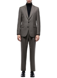 Costume ajusté et boutonné à chevrons en laine - Taupe