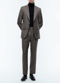 Costume ajusté et boutonné à chevrons en laine - Taupe