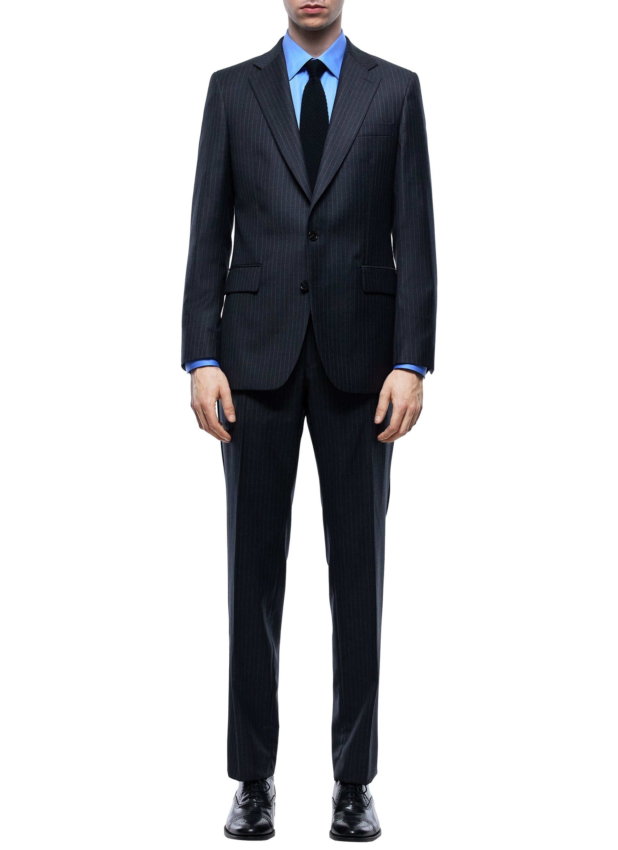Costume ajusté et boutonné à rayures en laine - Acier