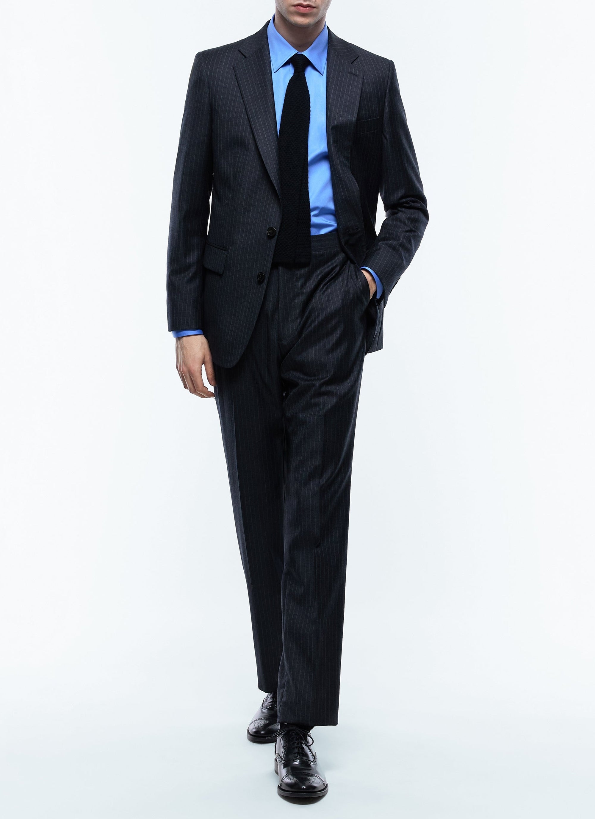 Costume ajusté et boutonné à rayures en laine - Acier