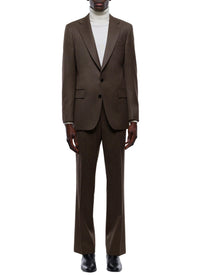 Costume ajusté et boutonné à chevrons en laine - Noisette