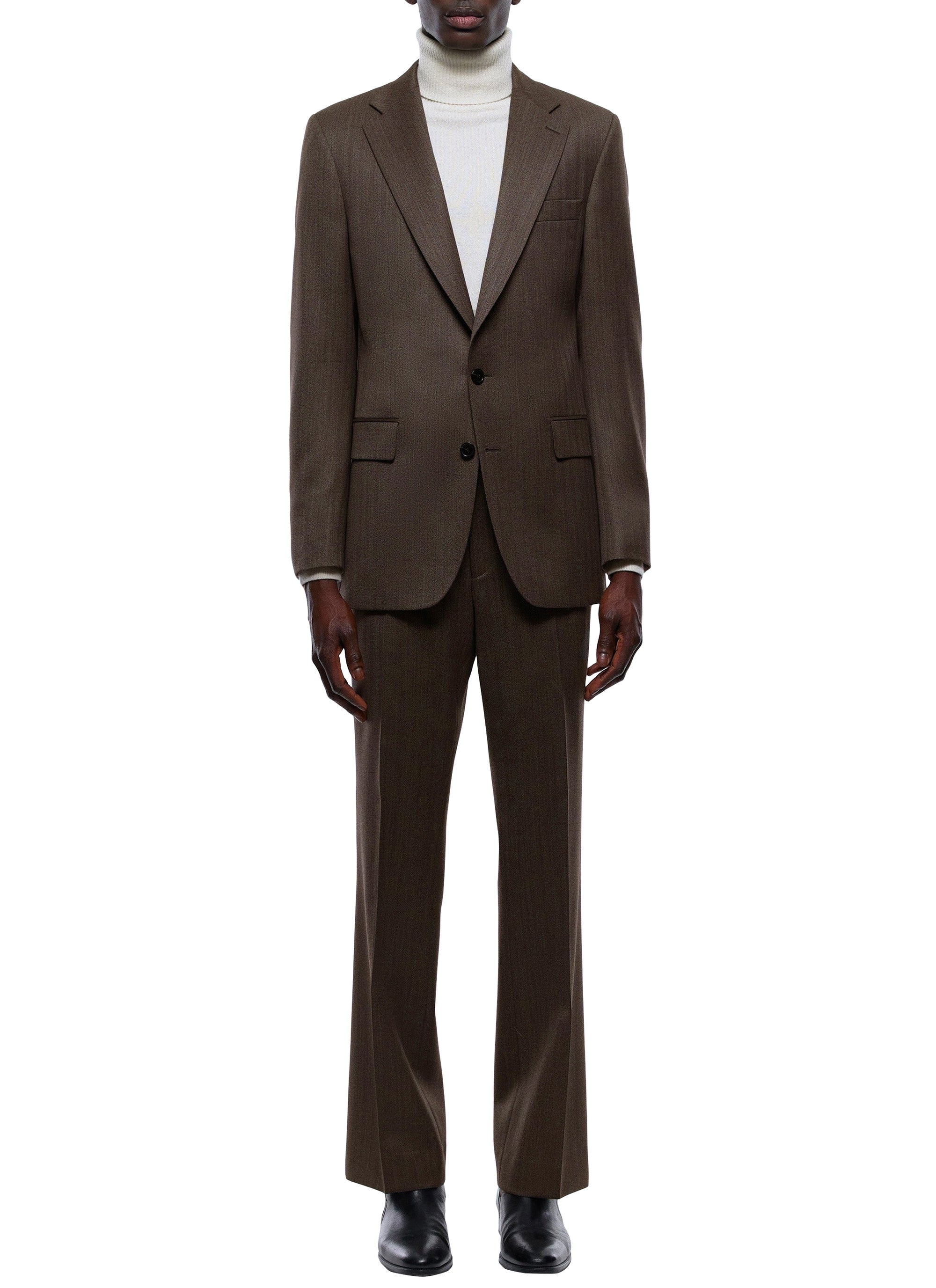 Costume ajusté et boutonné à chevrons en laine - Noisette