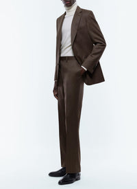 Costume ajusté et boutonné à chevrons en laine - Noisette